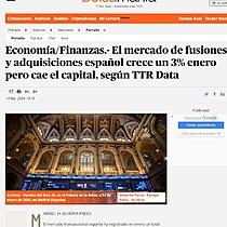 Economa/Finanzas.- El mercado de fusiones y adquisiciones espaol crece un 3% enero pero cae el capital, segn TTR Data